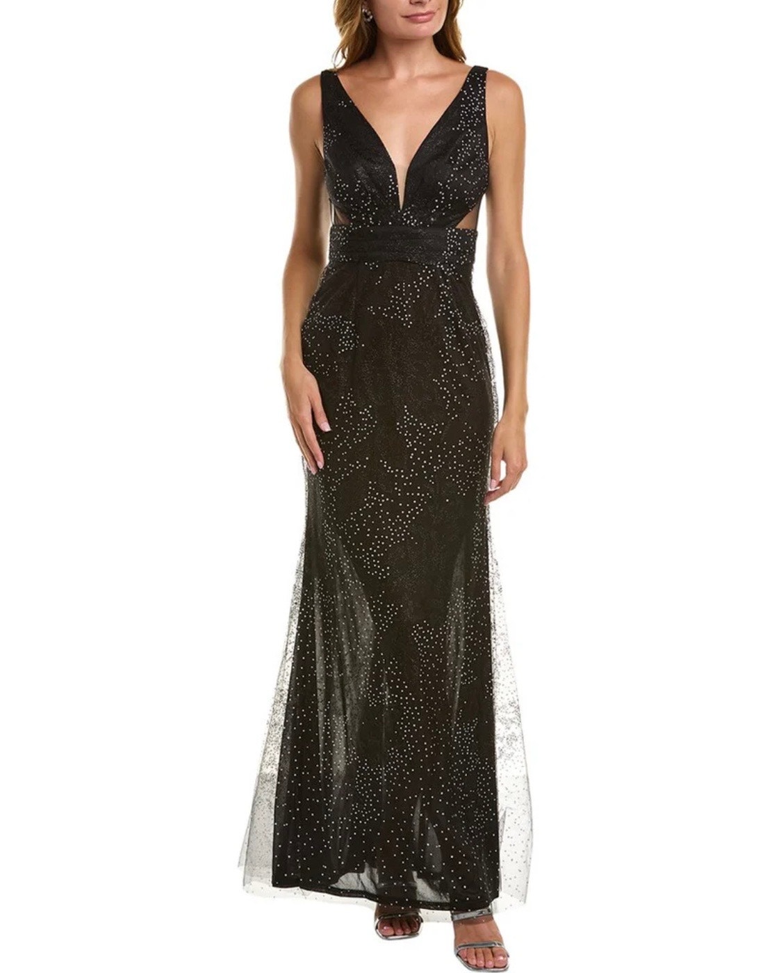 Marchesa Notte Glitter Gown In Black